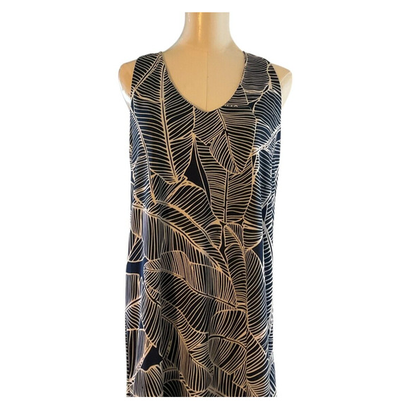 Beach Break Women's Medium Navy‎ Blue White Dress Tropical Sleeveless Racerback - Picture 9 of 12